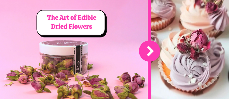 Dried edible blooms on cupcake