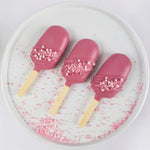 Sprinkled Zoi&Co Cakesicles with Bubble Gum Pink Sprinkles Pastel
