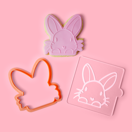 Hazel Bunny - Easter Cookie, Embosser and Cutter on pink background