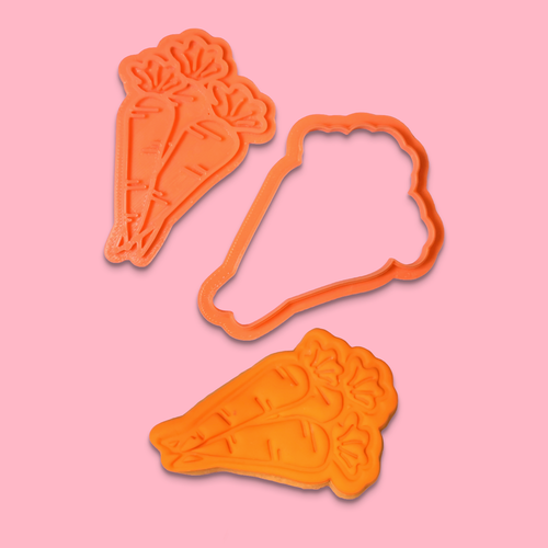 Carrot Bunch - Easter Cookie, Stamp & Cutter on pink background