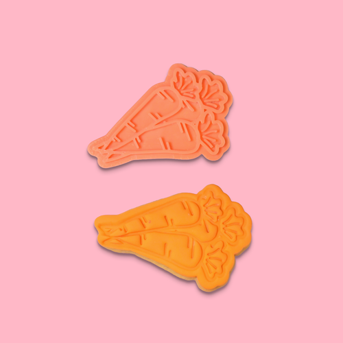 Carrot Bunch - Easter Cookie and Stamp on pink background