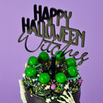 Happy Halloween Witches Cake Topper on Cake Close-up by Carola Bruno - Zoiandco