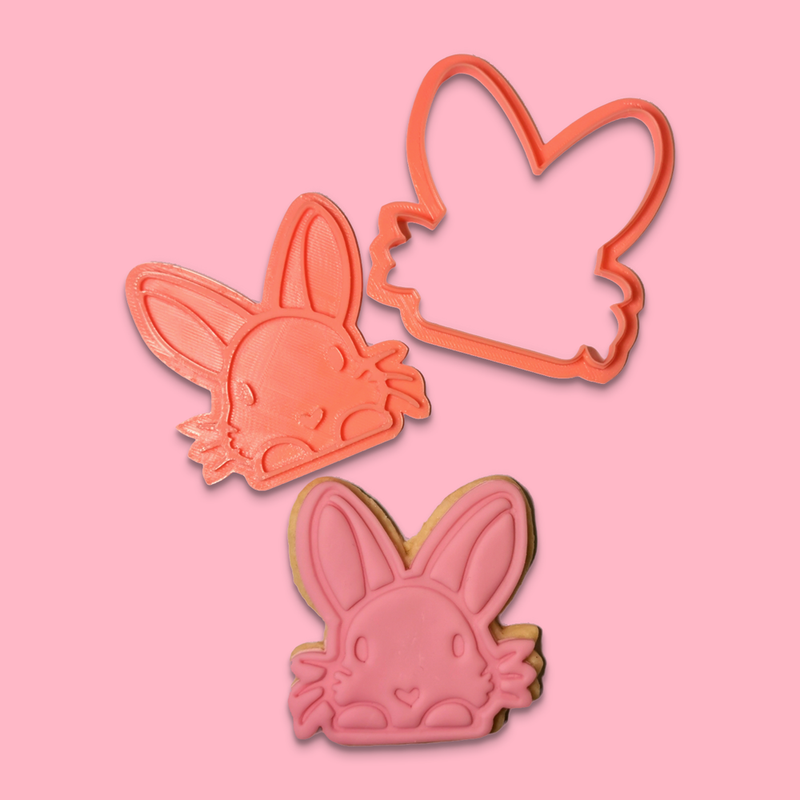 Hazel Bunny - Easter Cookie, Stamp & Cutter on pink background