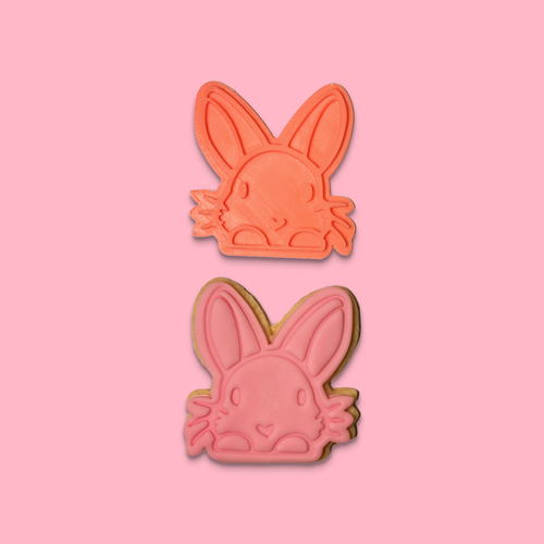 Hazel Bunny - Easter Cookie and Stamp on pink background