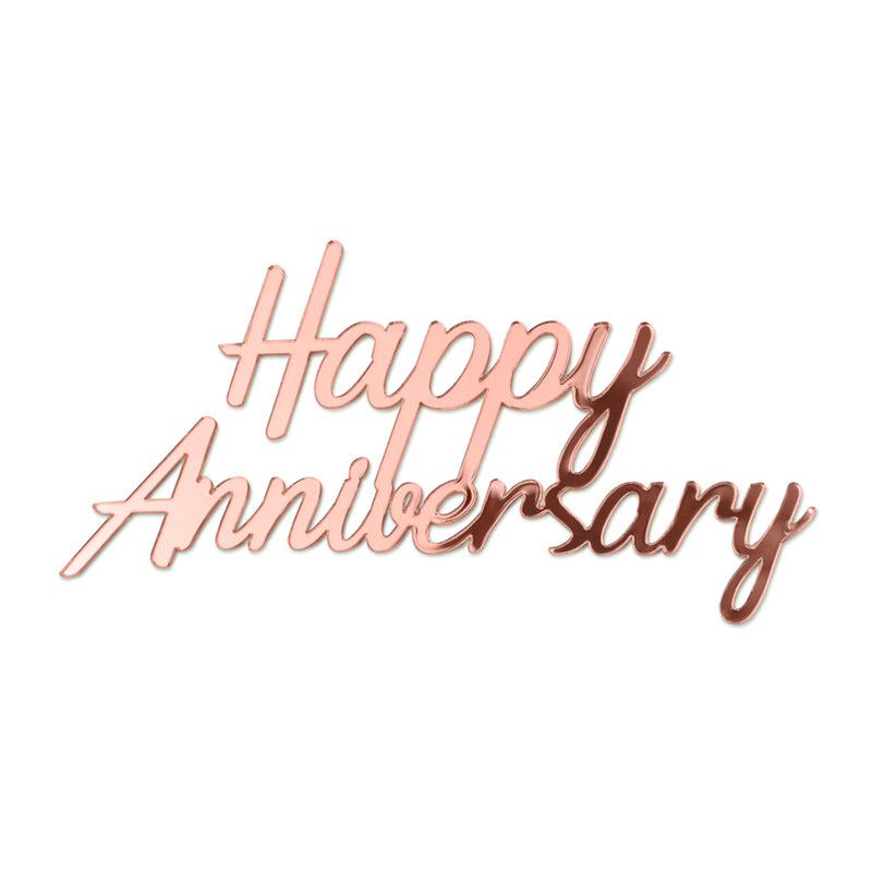 Happy Anniversary in rose gold mirror - Cake Charm - Front View - Zoi&Co
