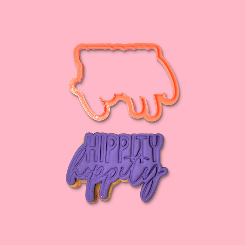 Hippity Hoppity - Easter Cookie and Cutter on pink background