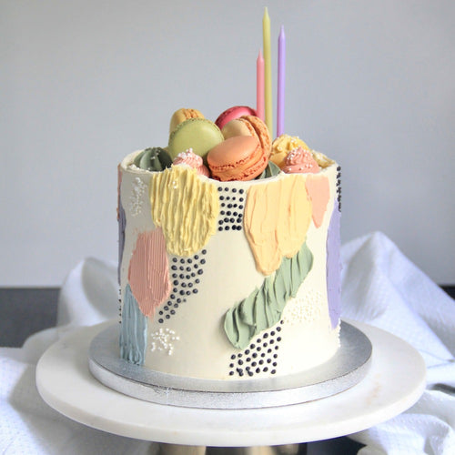 Sprinkled Smores White Zoi&Co Sprinkles on Cake with Macaroons