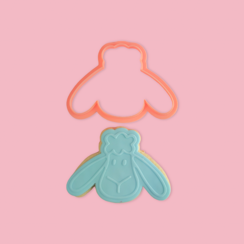 Hester The Sheep - Easter Cookie and Cutter on pink background
