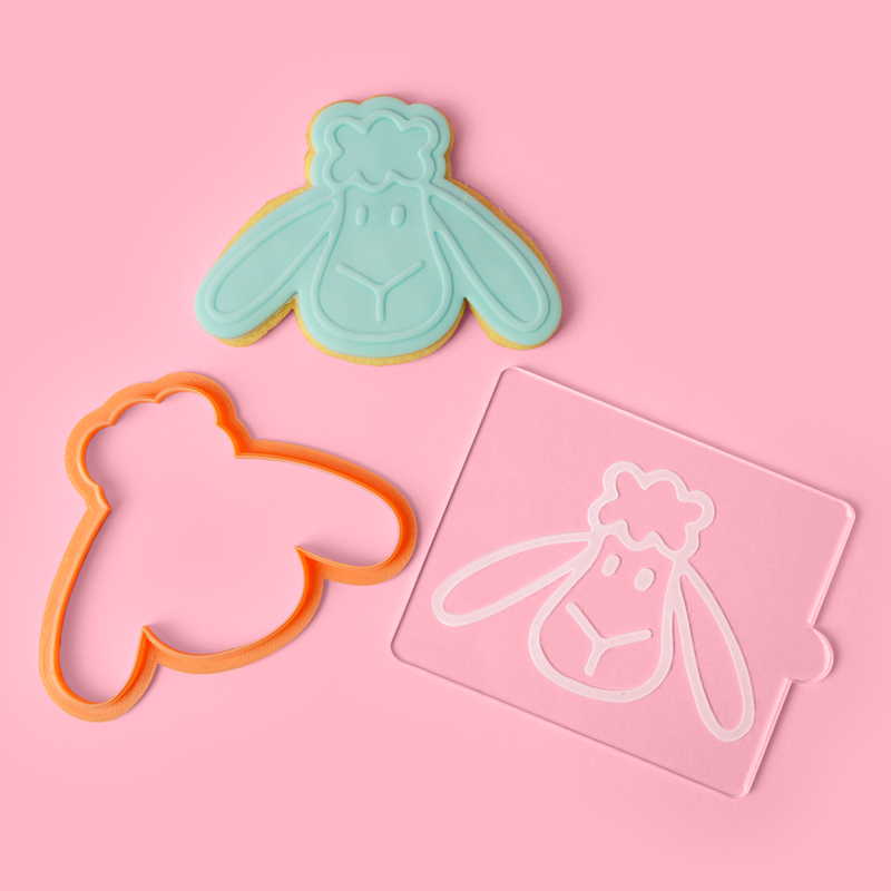 Hester The Sheep - Easter Cookie, Embosser and Cutter on pink background