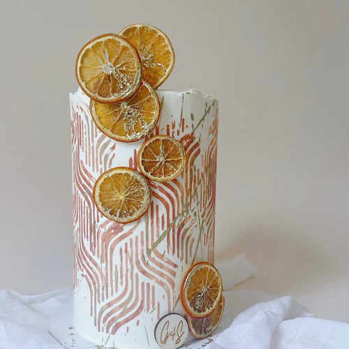 cake with oranges and the cascade cake stencil zoiandco