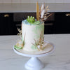 cream & green cake with the fuji bloom cake stencil zoiandco