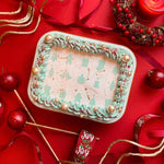rectangular cake with mint christmas emojis cake stencil zoiandco