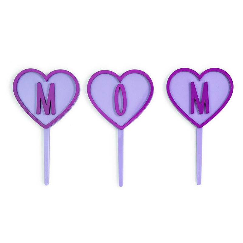 MOM Mini Heart Monogram - Cake Topper Front View- Zoi&Co